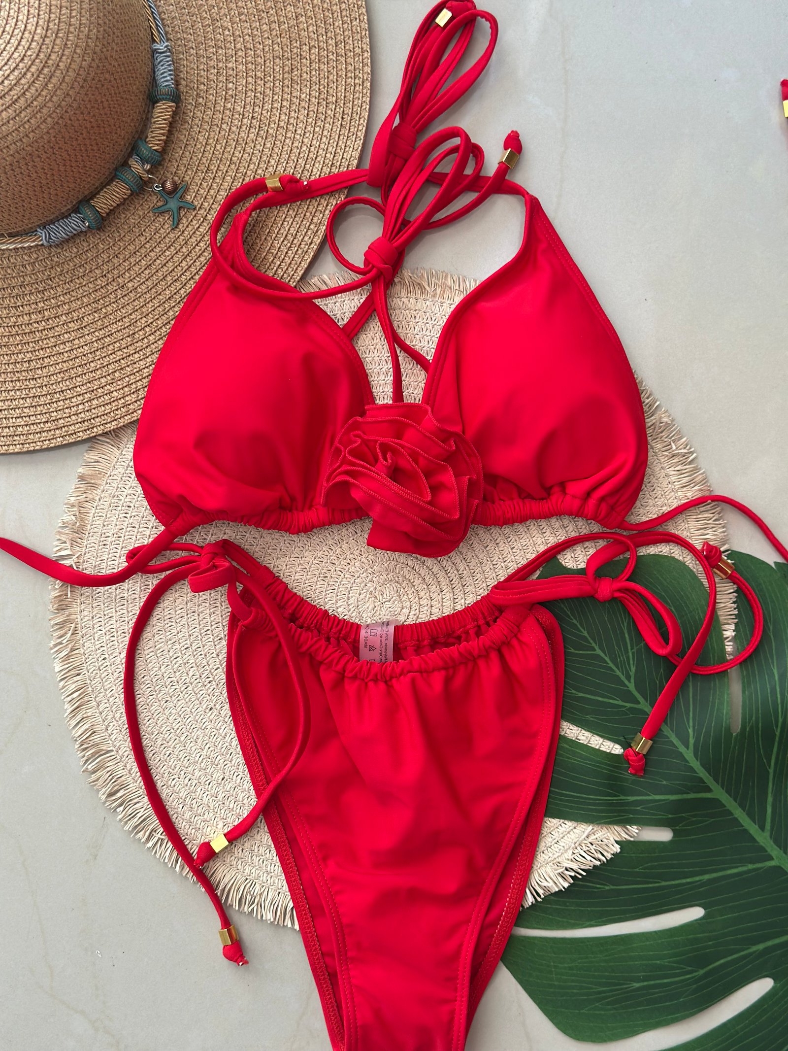 Bikini Flor 3D Ajustable - Rojo