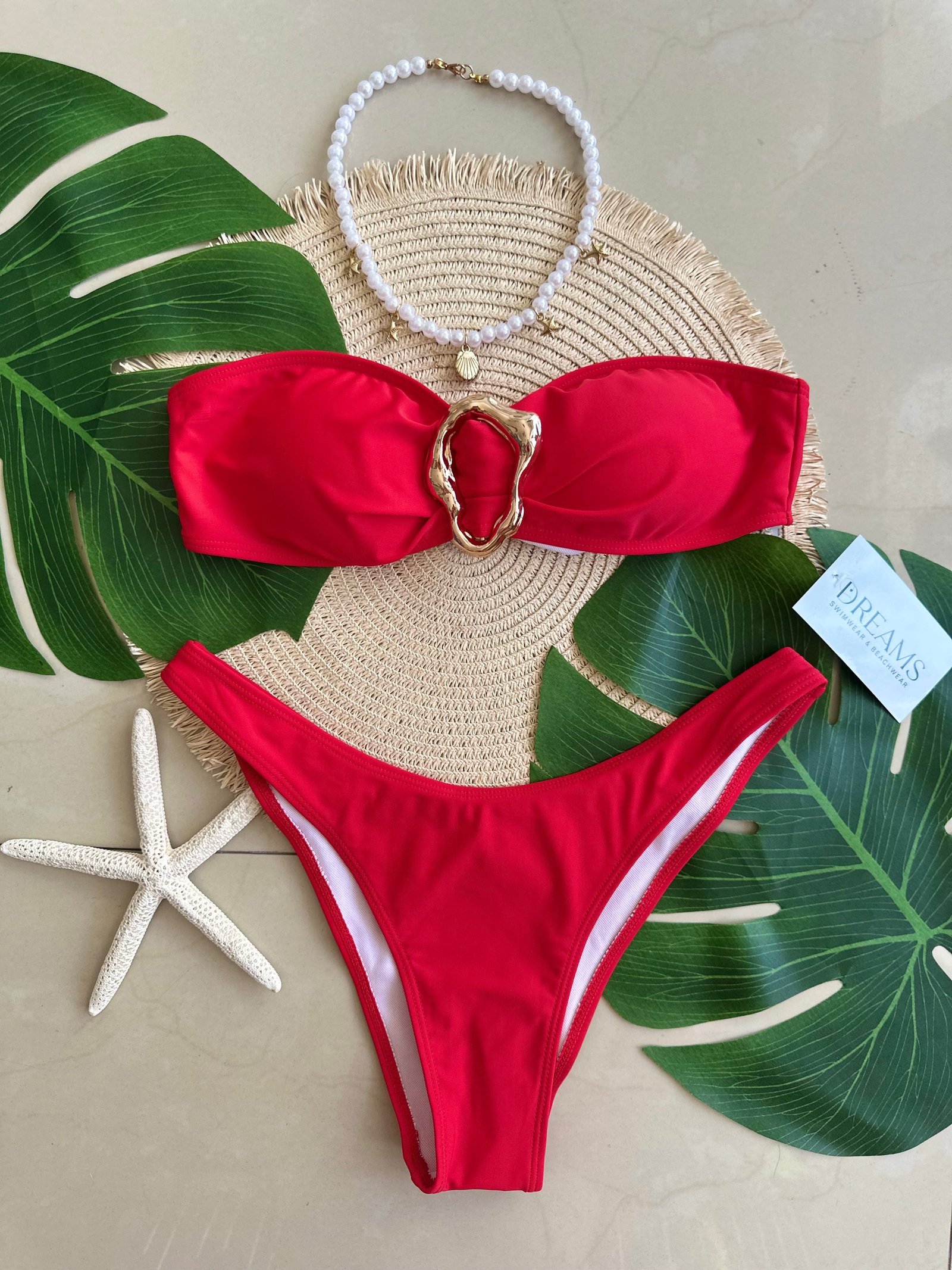 Bikini Strapless Con Adorno - Rojo