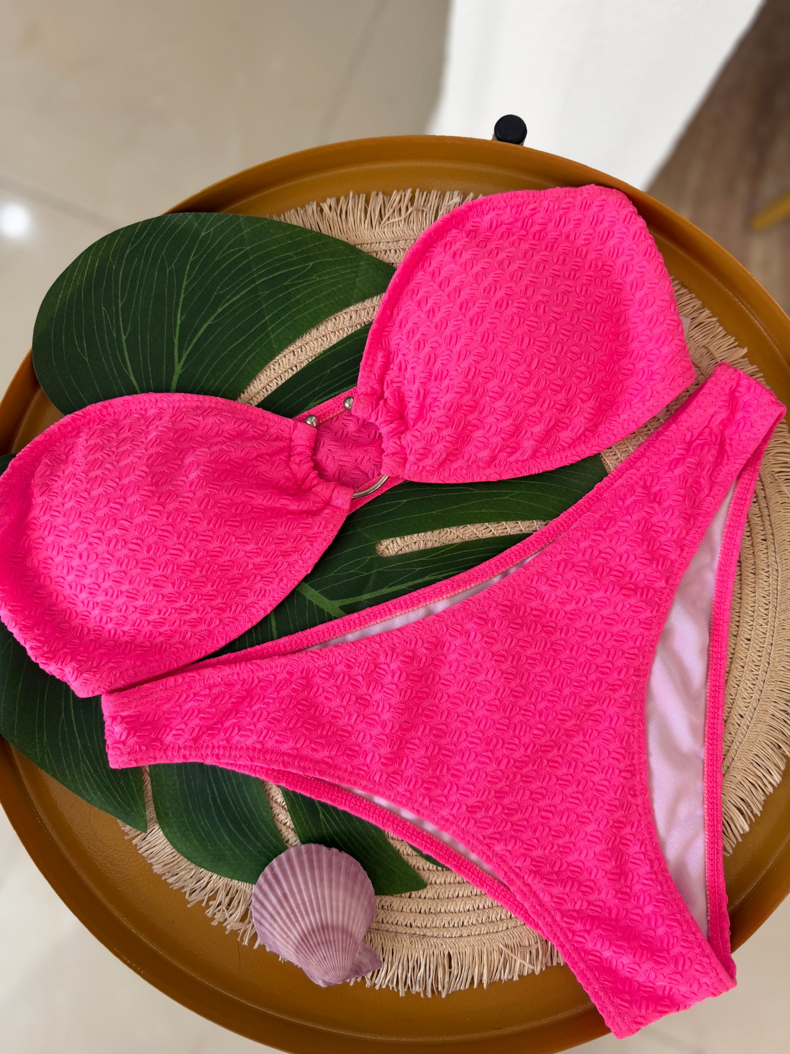 Bikini Strapless Textura - Fucsia